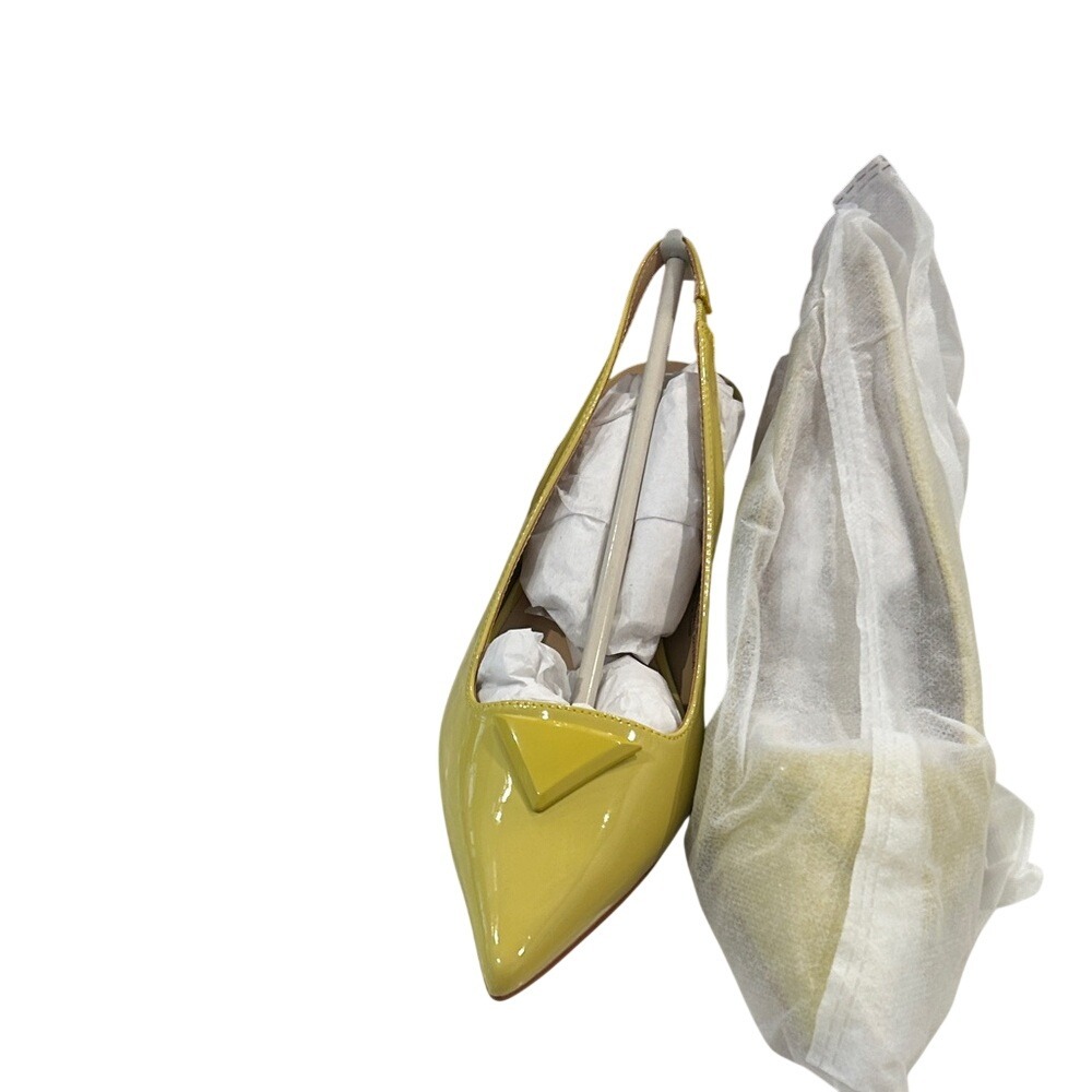 Torgeis New York Yellow Patent Leather Slingback Pointed Toe Kitten Heels S 7.5‎